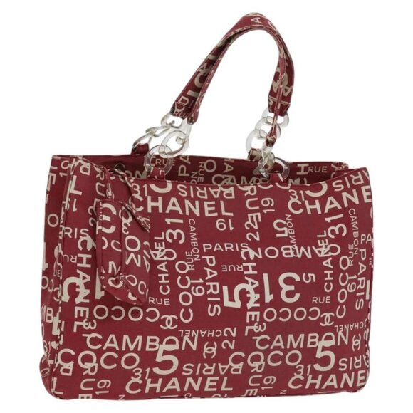 CHANEL Bysy line Tote Bag Canvas Red CC Auth - Picture 1 of 16